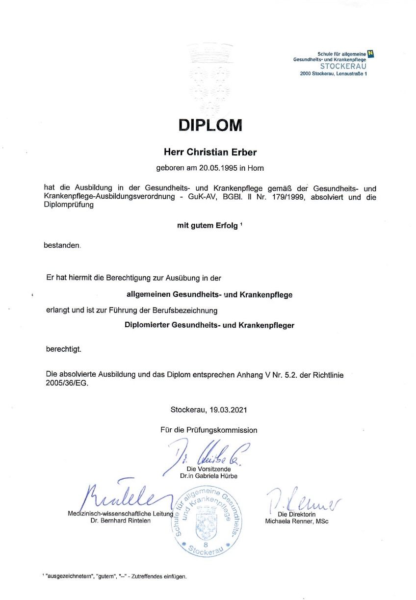 Diplom Gesundheits- und Krankenpflege, Christian Erber, Eggenburg