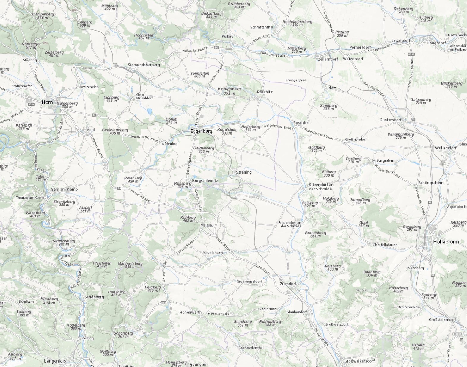 Karte des Einsatzgebiets von Pflegedienst Erber rund um Eggenburg im Bezirk Horn und Hollabrunn